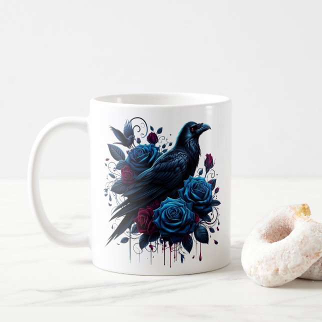 Caneca de Café Corvo de Halloween (Com Donut)