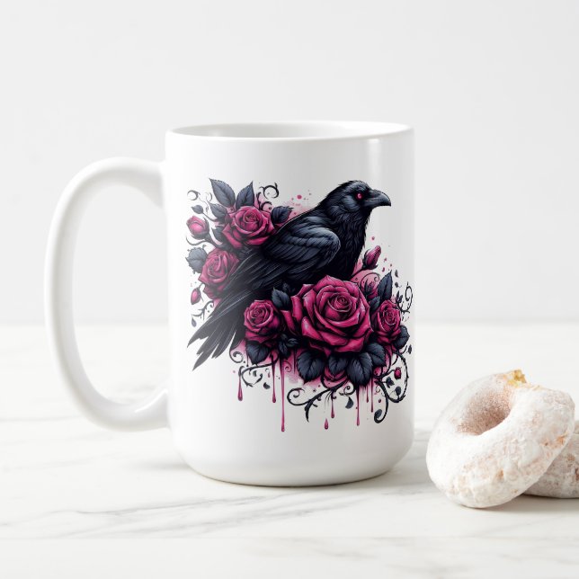 Caneca de Café Corvo de Halloween (Com Donut)
