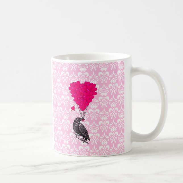 Caneca De Café Corvo e coração em damasco rosa (Direita)