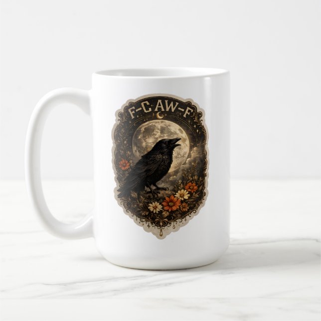 Caneca De Café Corvo Místico Sob a Lua Estética Celestial Escura (Esquerda)