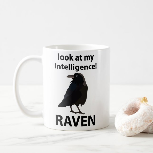Caneca De Café Corvo Olhe Minha Inteligência Corvo (Com Donut)