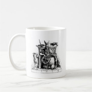 Caneca De Café Corvos de Odin em seu trono de pedra mitologia vik