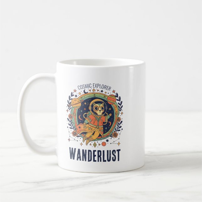 Caneca De Café Cosmic Cat Astronaut Space Explorer Wanderlust (Esquerda)