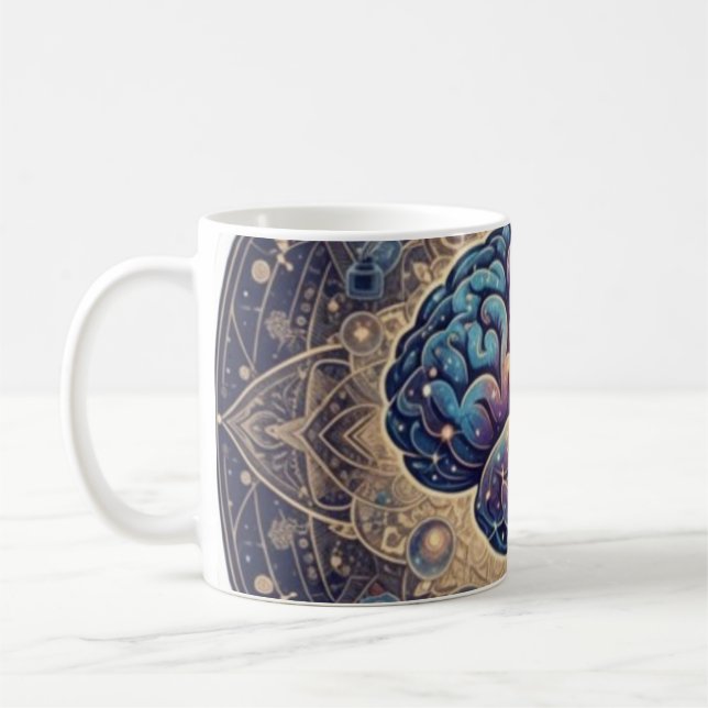 Caneca De Café Cosmic Mind Mandala – Abstract Brain Art (Esquerda)