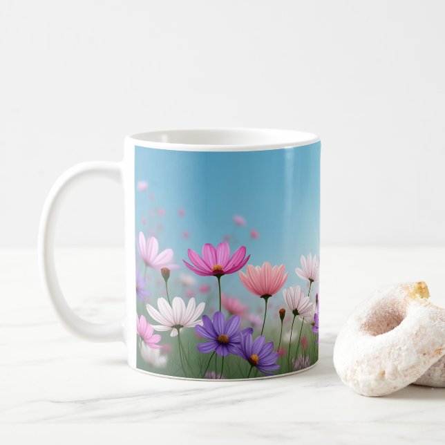 Caneca De Café Cosmos florescendo (Com Donut)