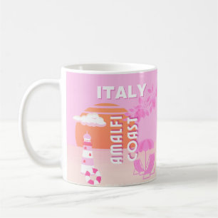 Caneca De Café Costa Amalfi, Viagem Art, Pré-ppy Viagem, rosa