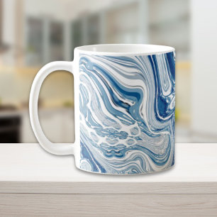 Caneca De Café costa praia ondas náuticas aquarelas espirais azui