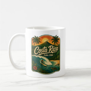 Caneca De Café Costa Rica Pura Vida Retro Surf Volcão Pôr do Sol
