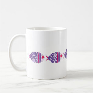 Caneca de Café Costeira Préppy Família de Peixes C