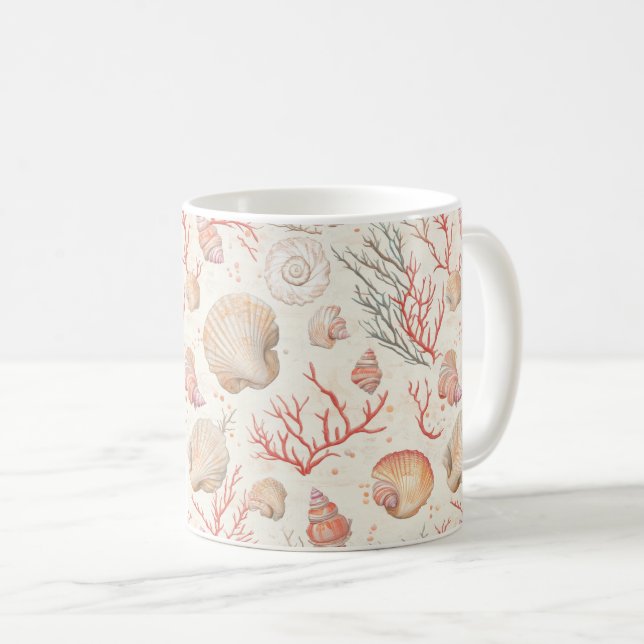 Caneca De Café Costeira russa - Conchas, Starfish, Recife (16) (Frente Esquerda)