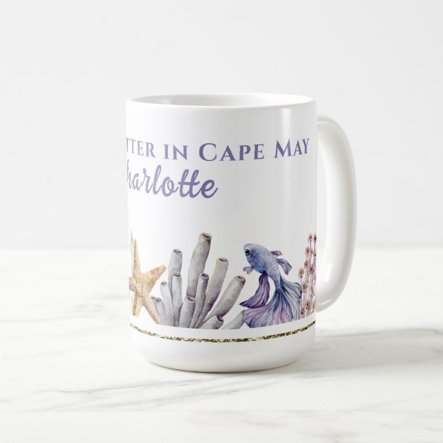 Caneca De Café Costeira, vida melhor em Cabo maio, personalizada (Frente Esquerda)