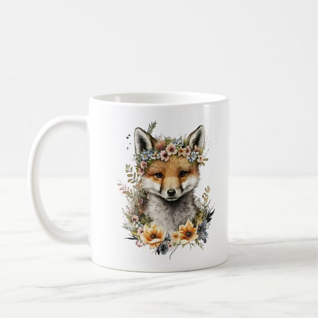 Caneca De Café Cota Floral de Fox de Aquarela (Esquerda)