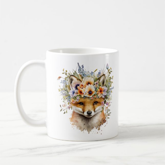 Caneca De Café Cota Floral de Fox de Aquarela (Esquerda)