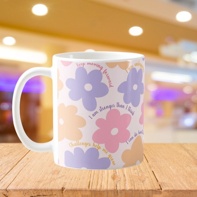 Caneca De Café Cota Floral De Groovy, Retrô De Afirmação Positiva (Criador carregado)