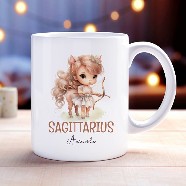 Caneca De Café Cótulo Aquoso Pintura Sagittarius Nome Zodiac (Cute Watercolor Painting Sagittarius Zodiac Name Coffee Mug)
