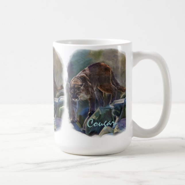 Caneca De Café Cougar Mountain Lion Big Cat Art Design (Direita)