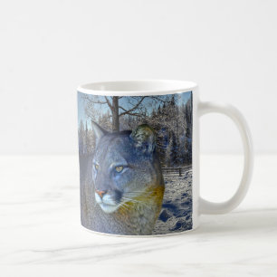 Caneca De Café Cougar Mountain Lion & Winter Tree