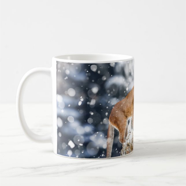 Caneca De Café Cougar Winter Mountain Wildlife Retrato (Esquerda)