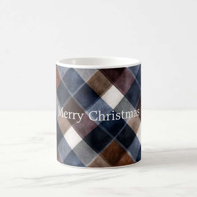 Caneca De Café Country Blue Red White Grey Squares Christmas (Centro)