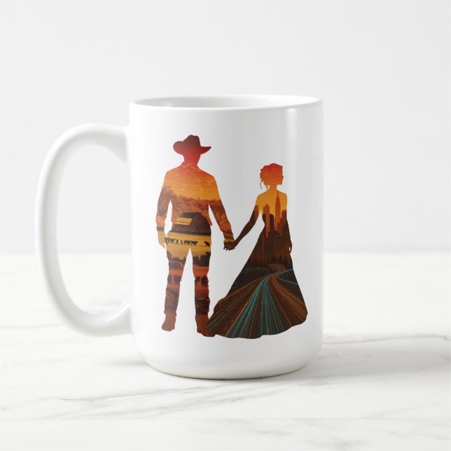 Caneca De Café Country Cowboy & City Girl Silhouette (Esquerda)