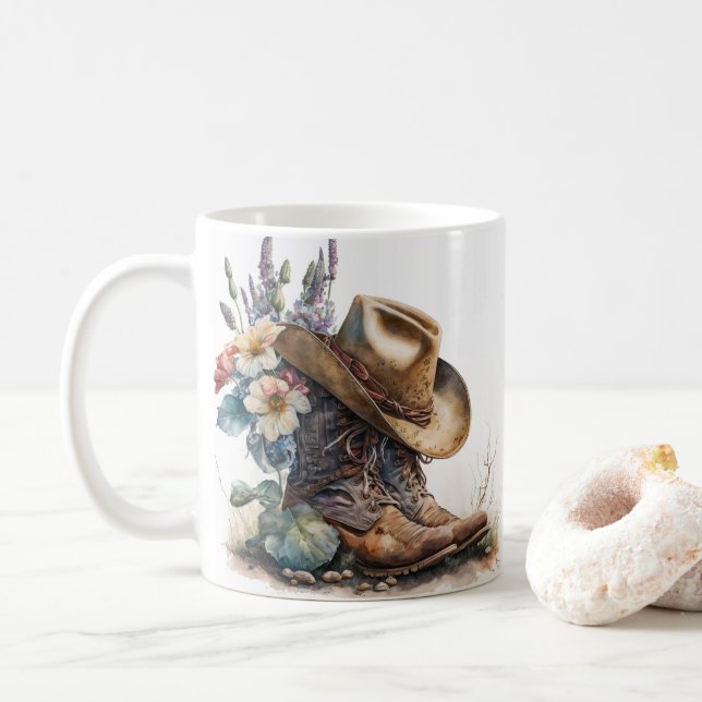 Caneca De Café Country Cowgirl Boots Flower Hat Texas (Com Donut)