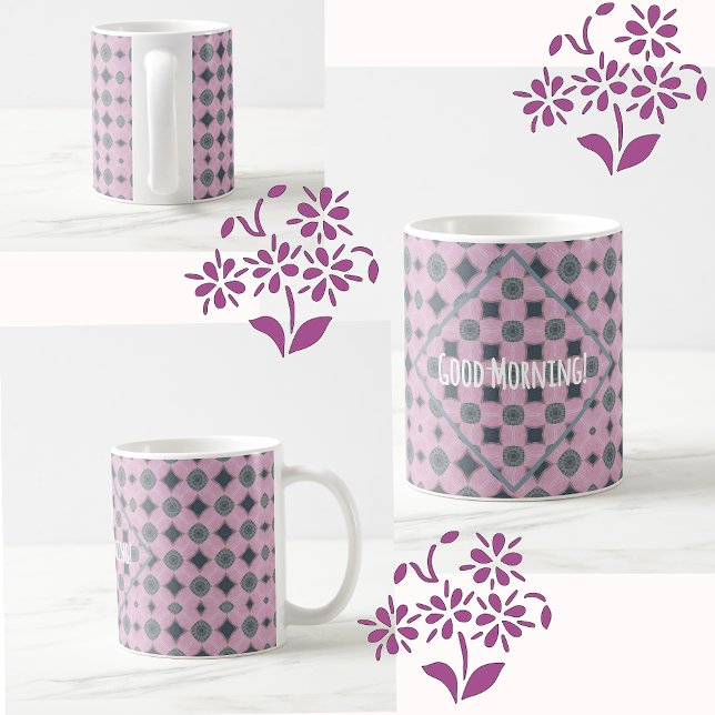 Caneca De Café Country Purple Pattern Shapes Custom Text (Country Shapes Pattern with diagonal highlight and personalized text)
