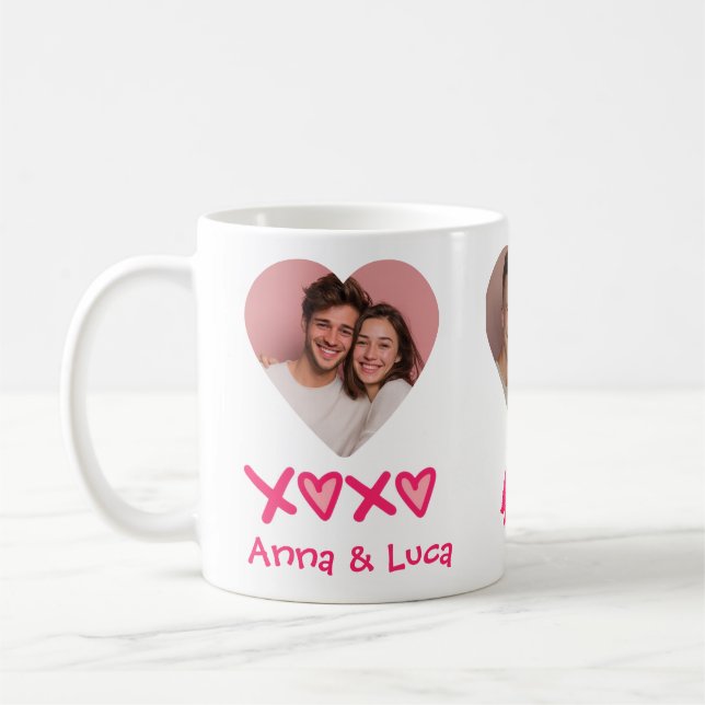 Caneca De Café Couples Name XOXO Valentine's Day Custom Photo Mug (Esquerda)