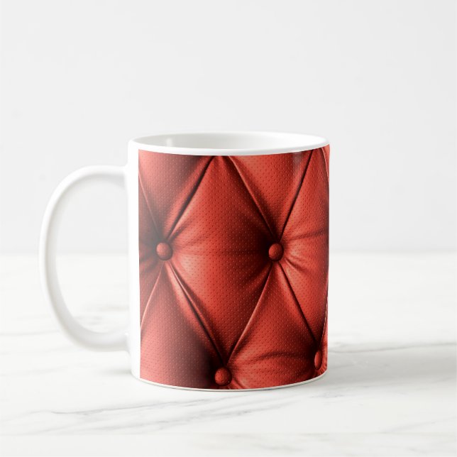 Caneca De Café Couro Vermelho Texturizado: Fechamento Detalhado d (Esquerda)