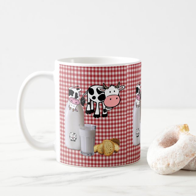 Caneca De Café Cow Red Xadrez Bread Mug (Com Donut)