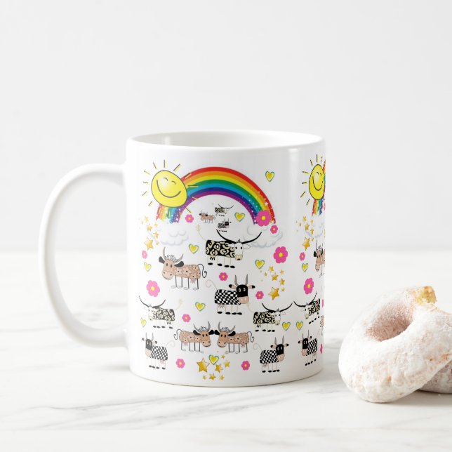 Caneca De Café Cow Sun Rainbow Mug (Com Donut)