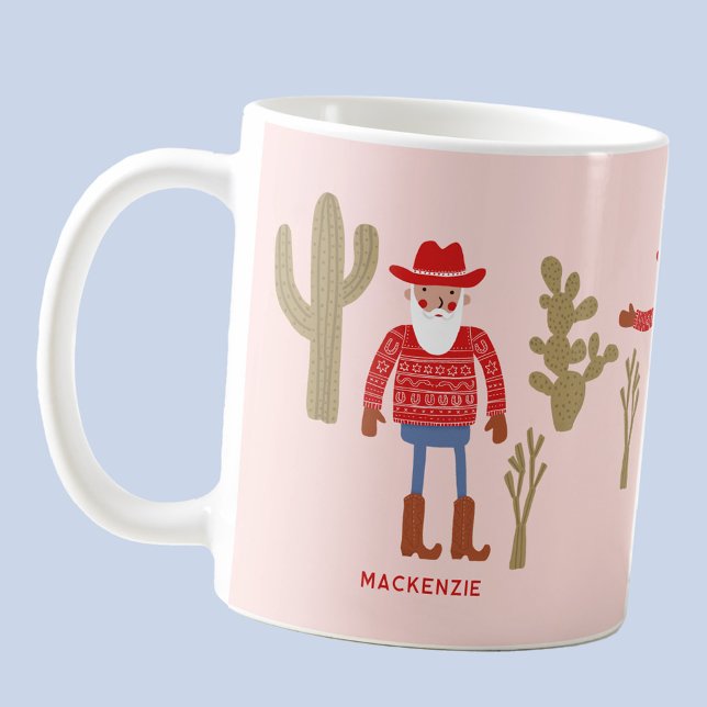 Caneca De Café Cowboy Santa Claus Christmas Custom Text (Fun Cowboy Santa Claus personalized custom text  or name Western Christmas ceramic coffee mug)