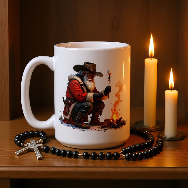 Caneca De Café Cowboy Santa Roasts Campfire Marshmallow (Criador carregado)