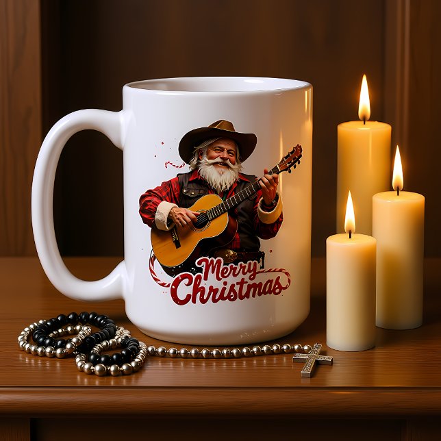 Caneca De Café Cowboy Santa Sings Christmas Tune (Criador carregado)