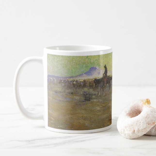 Caneca De Café Cowboy Tocando Gado no Range por Lon Megargee (Com Donut)