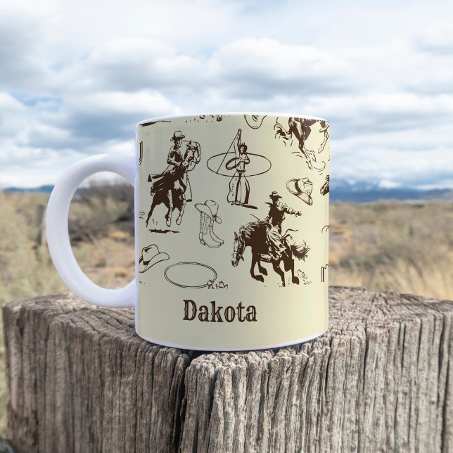 Caneca De Café Cowboy Western Rodeo Hormona Nome Personalizado (Criador carregado)