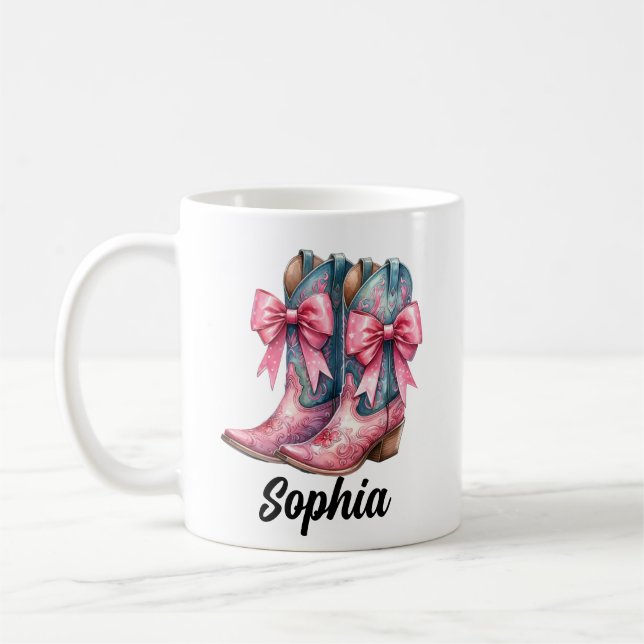 Caneca De Café Cowgirl azul rosa e denim Boots Mug personalizados (Esquerda)