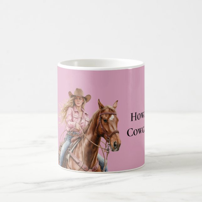 Caneca De Café Cowgirl castanha rosa loura-do-sudoeste do cavalo (Centro)