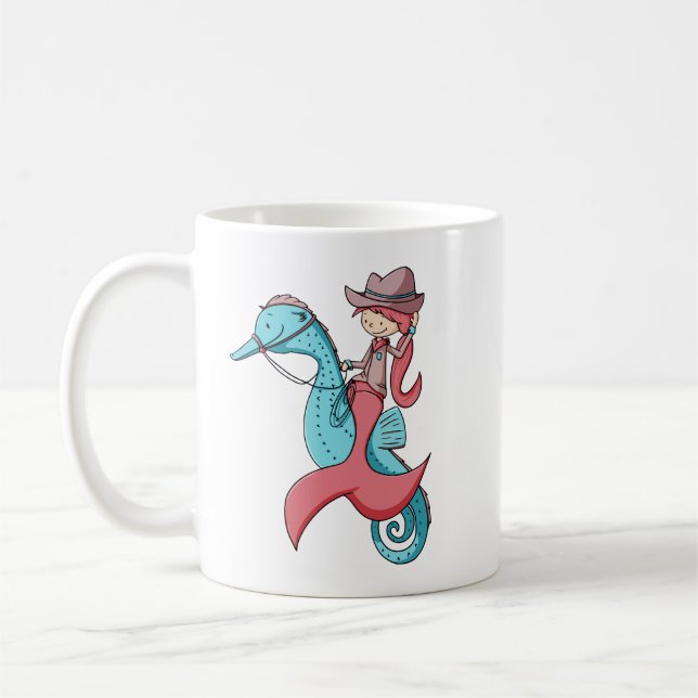 Caneca De Café Cowgirl da Sereia Whimsical com Chapéu e Cavalo (Esquerda)