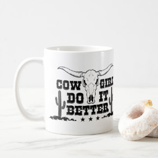 Caneca De Café COWGIRL FAÇA MELHOR Crânio de Vaca com arte de chi