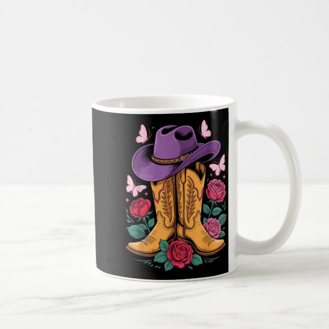 Caneca De Café Cowgirl Western Cowboy Hat Boots With Roses Countr (Direita)