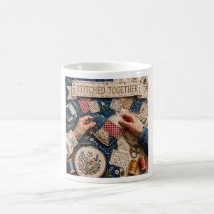 Caneca De Café Cozido Juntos – Coração Xadrez de Retalhos Vintage