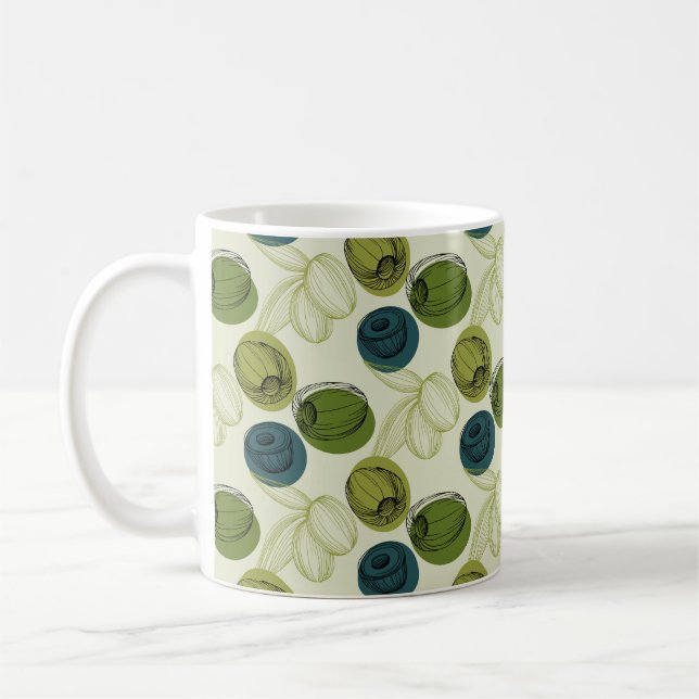 Caneca De Café Cozinha de Padrão de Desenho de Oliva Verde (Esquerda)