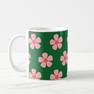 Caneca De Café Cozinha retrô ousada de flores silvestres verdes Y