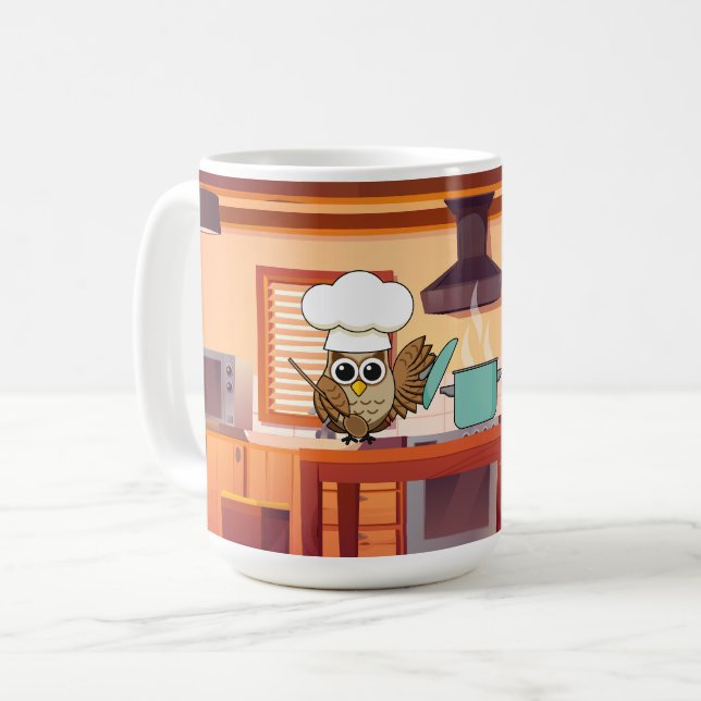 Caneca De Café Cozinhar de coruja de chef em cozinha (Frente Esquerda)