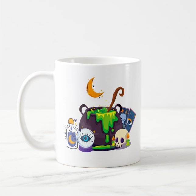 Caneca De Café Cozinhar De Witch Cauldron Sob O Luar (Esquerda)