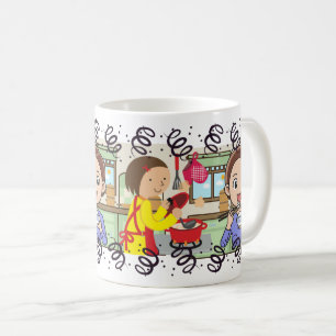 Caneca De Café Cozinhar Mãe Filho Feliz Comida De Refeição