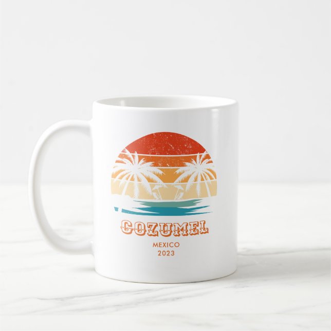 Caneca De Café Cozumel México Pôr do sol vintage Combinando (Esquerda)