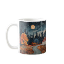 Cozy Autumn Cotage Fall Night Watercolor Art