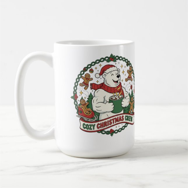 Caneca De Café Cozy Christmas Crew – Cute Polar Bear & Gingerbrea (Esquerda)