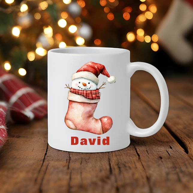 Caneca De Café Cozy Christmas Snowman in Stocks (Cozy Christmas Snowman in Stocking Coffee Mug
)